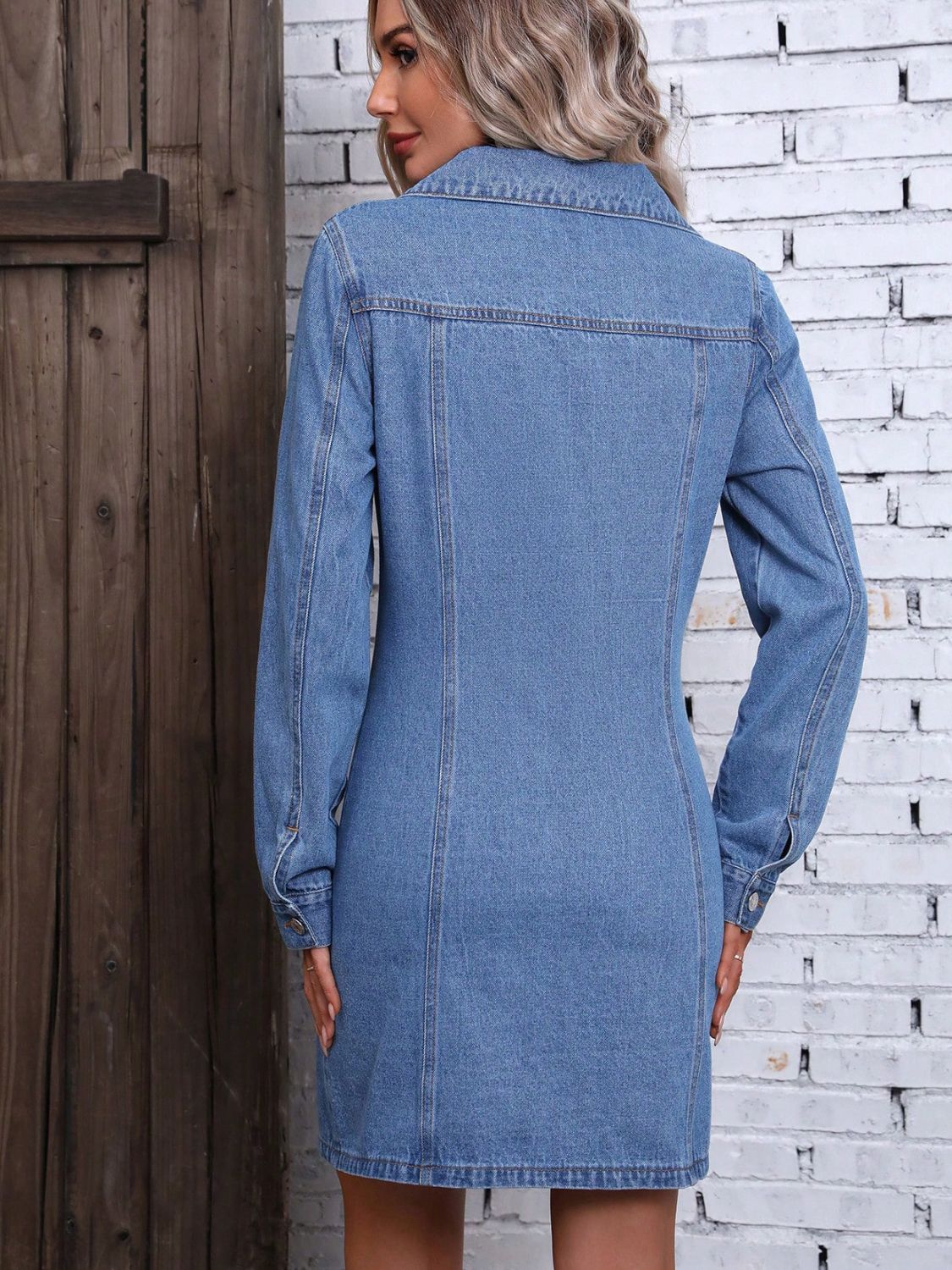 Button Up Long Sleeve Denim Dress