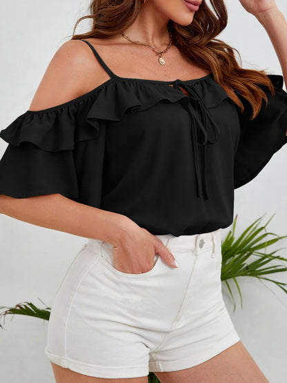 Ruffled Tied Half Sleeve Blouse