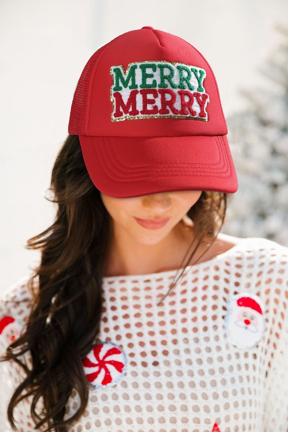 Fiery Red MERRY Patched Detail Christmas Baseball Cap