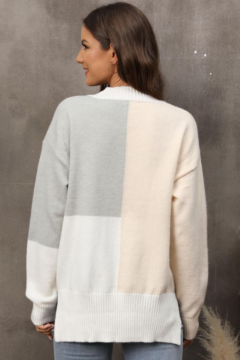 Angel Wings Color Block Crewneck Drop Shoulder Sweater