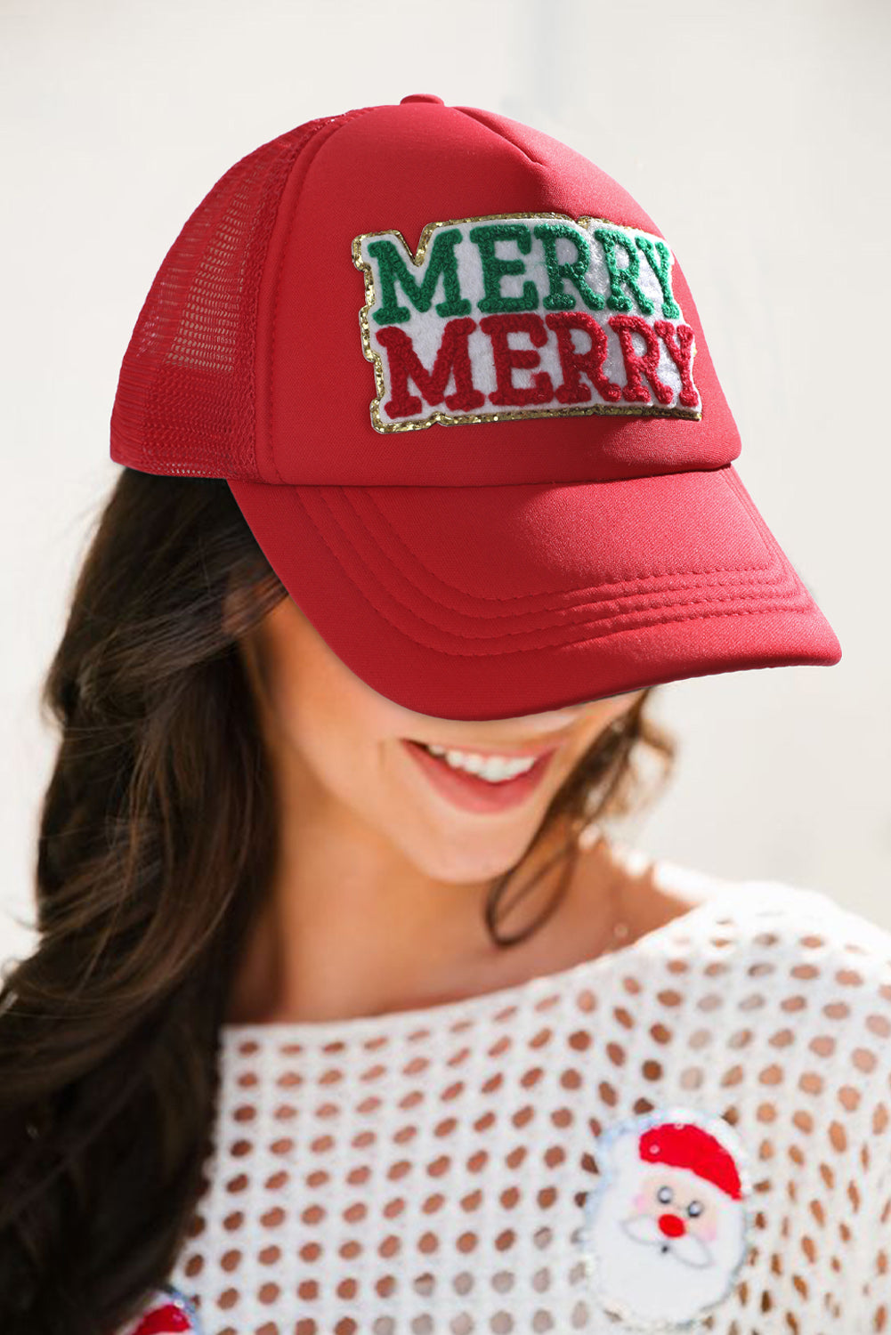 Fiery Red MERRY Patched Detail Christmas Baseball Cap