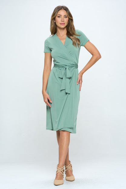 Tie Front Surplice Short Sleeve Dress