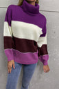 Angel Wings Color Block Lantern Sleeve Turtleneck Sweater