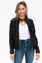 PU Leather Biker Jacket with Side Zip Pockets