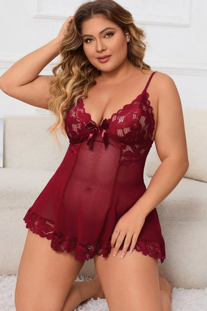 Plus Size Lace Detail Spaghetti Strap Lounge Dress