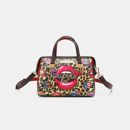 Nicole Lee USA 3-Piece Wild Lips Print Vegan Leather Handbag Set