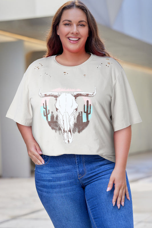 Plus Size Animal Graphic Distressed Tee Shirt