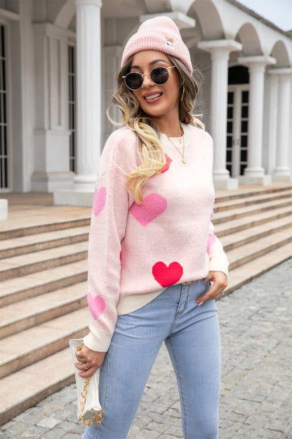 Angel Wings Heart Round Neck Dropped Shoulder Sweater