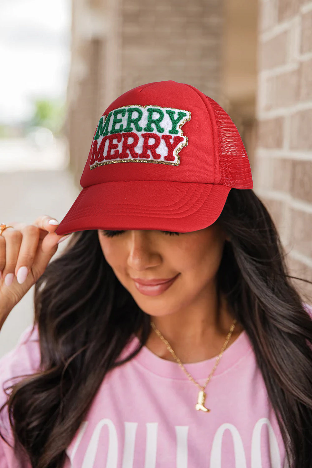 Fiery Red MERRY Patched Detail Christmas Baseball Cap