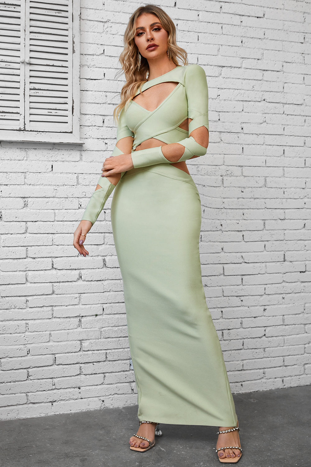 Cutout Round Neck Maxi Wrap Dress