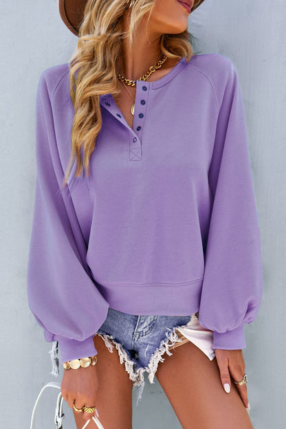 Devine Balloon Sleeve Henley Sweatshirt