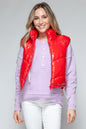 Zip Up Turtleneck Shiny Quilted Vest