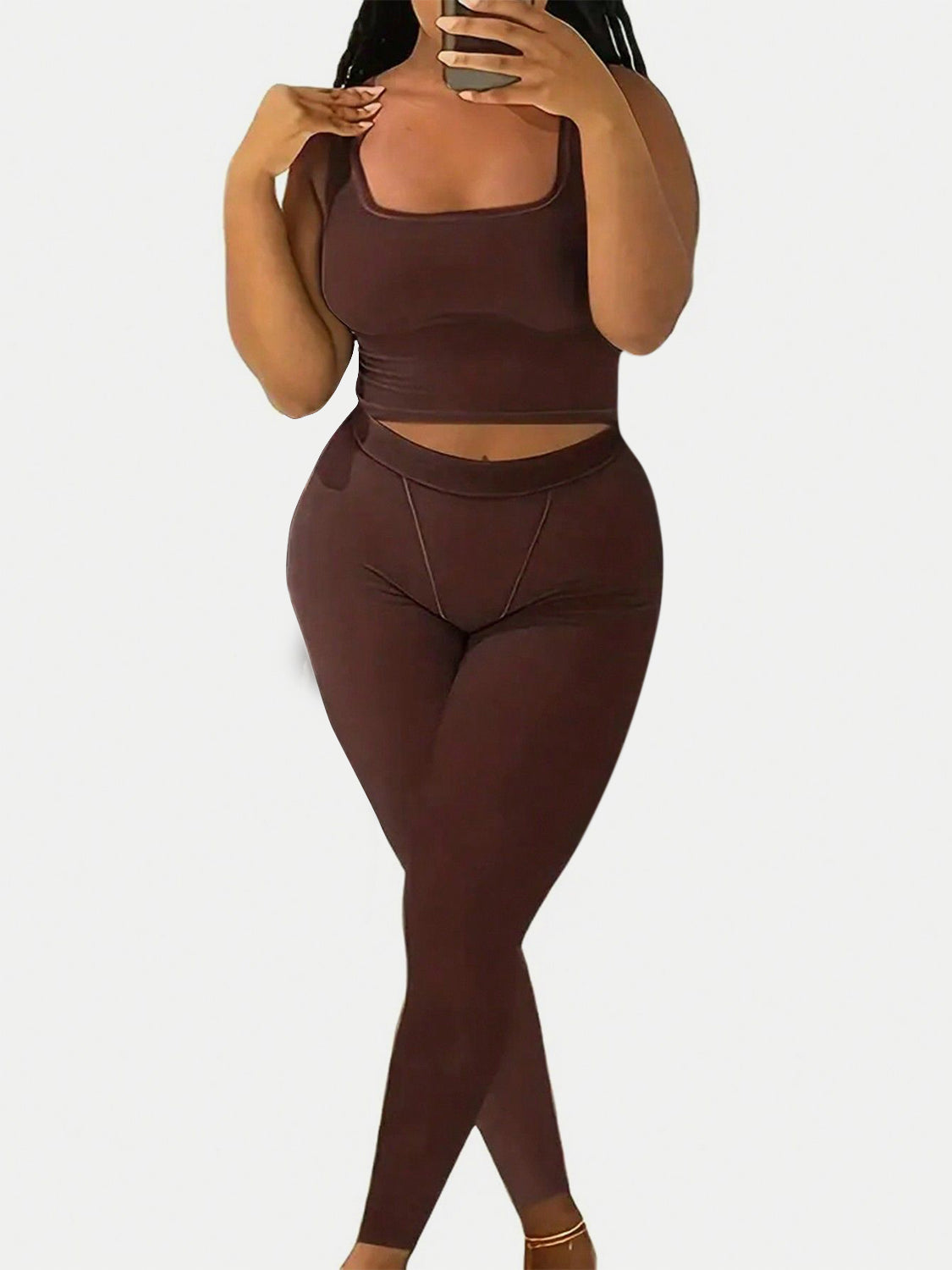 Devine Square Neck Wide Strap Top and Leggings Set