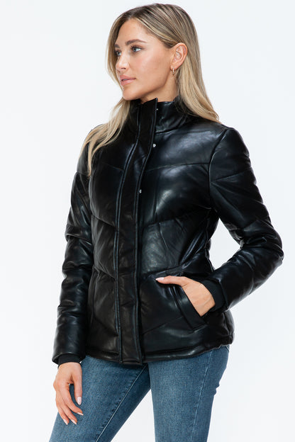 Pocketed Zip Up Turtleneck Puffer Jacket