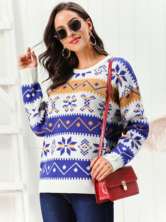 Snowflake Pattern Round Neck Sweater