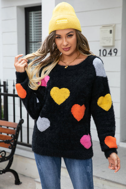 Angel Wings Heart Pattern Round Neck Long Sleeve Sweater