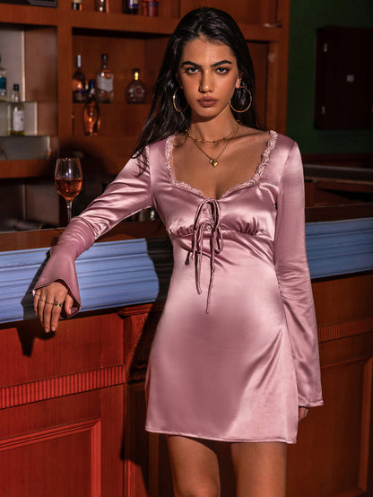 Sweetheart Neck Long Sleeve Night Dress