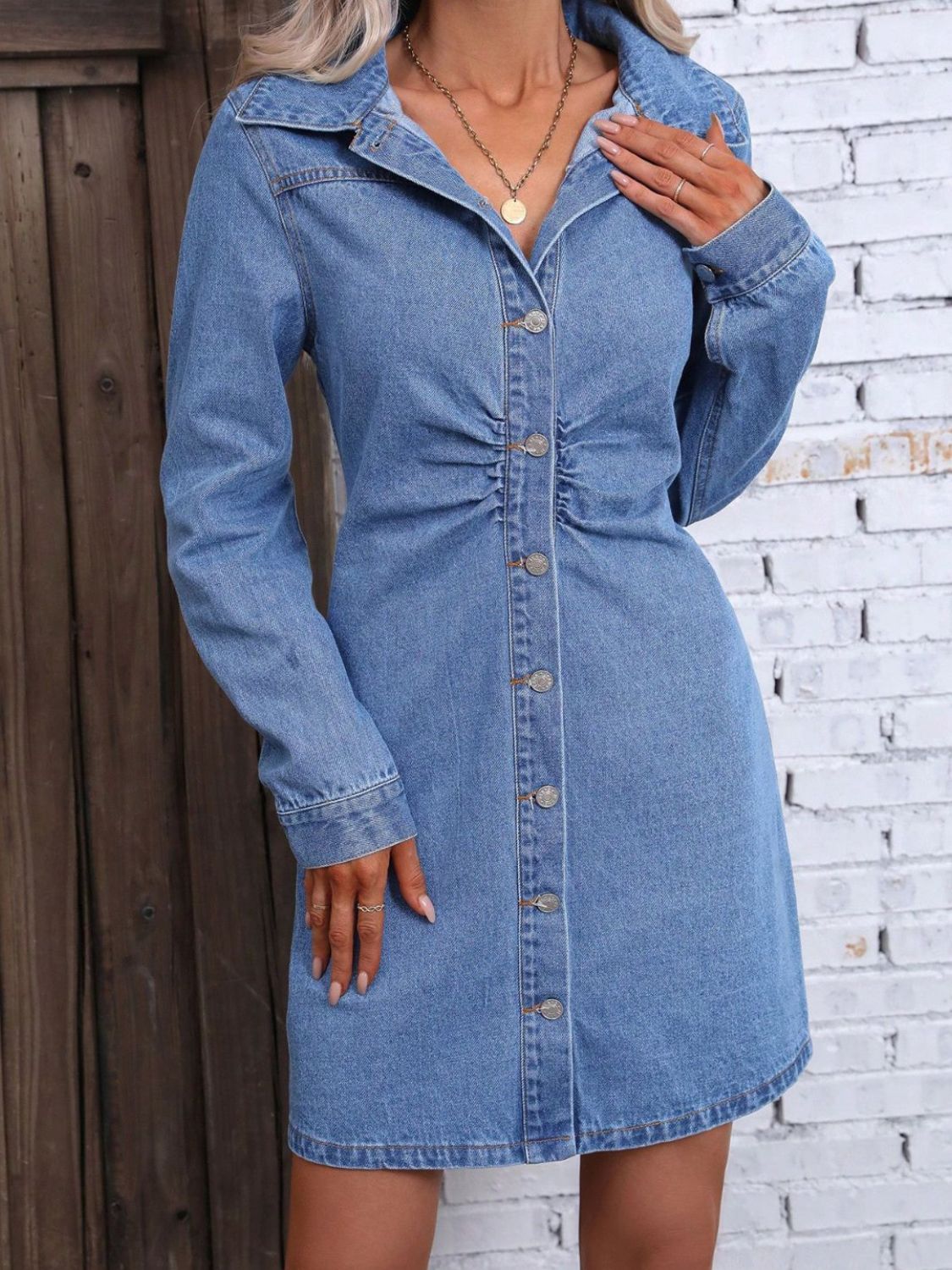 Button Up Long Sleeve Denim Dress