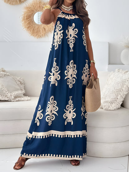 Printed Spaghetti Strap Sleeveless Maxi Dress