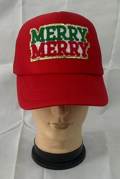 Fiery Red MERRY Patched Detail Christmas Baseball Cap