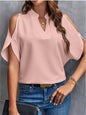 Notched Cold Shoulder Half Sleeve Blouse