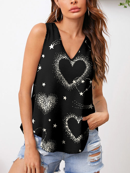 FAM-FAM Heart Printed V-Neck Tank