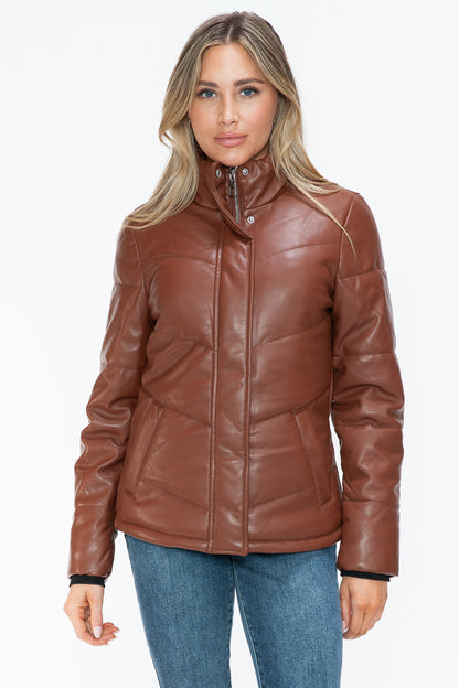 Pocketed Zip Up Turtleneck Puffer Jacket