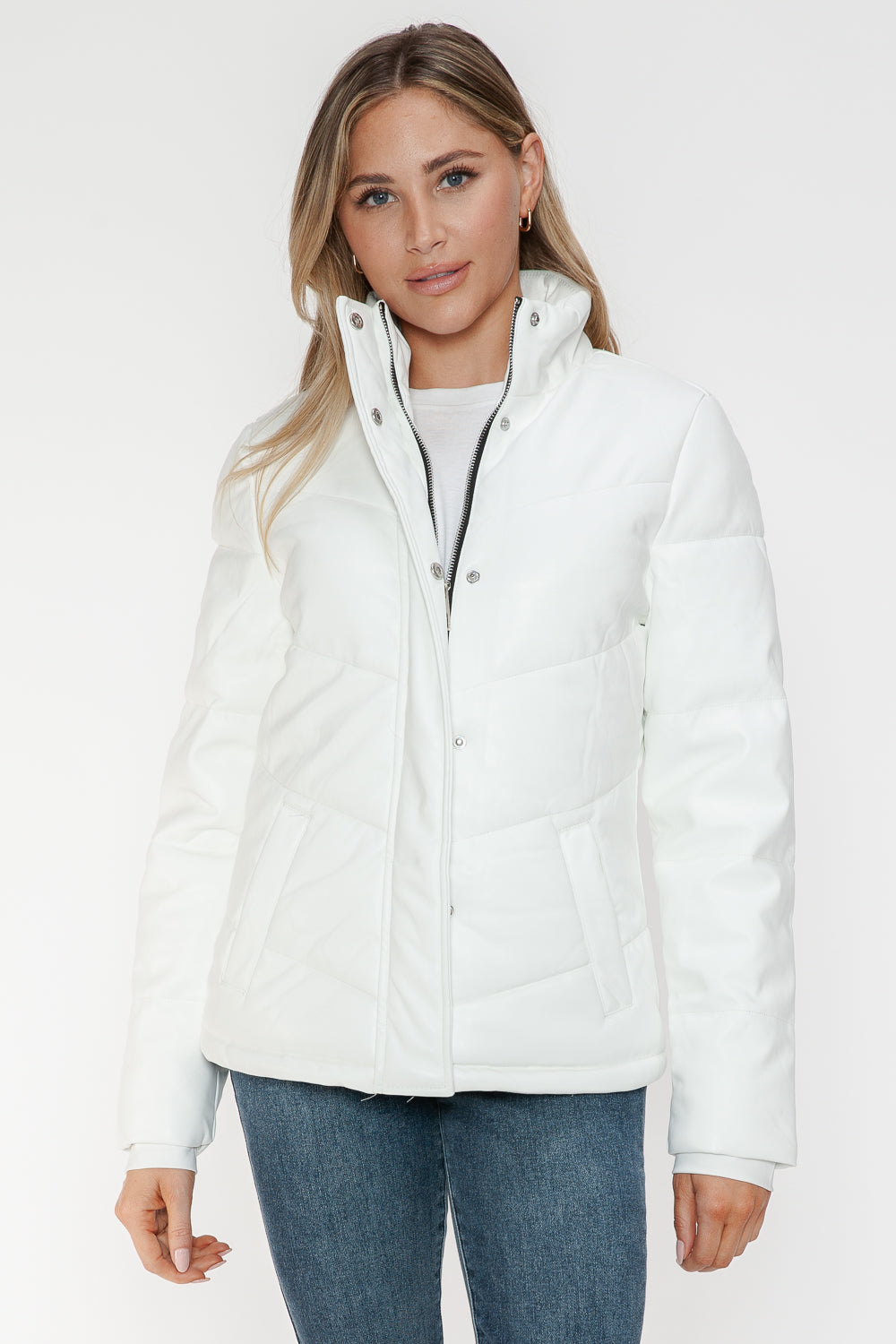 Pocketed Zip Up Turtleneck Puffer Jacket