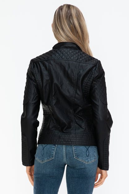 Faux Leather Zip Up Mock Neck Jacket