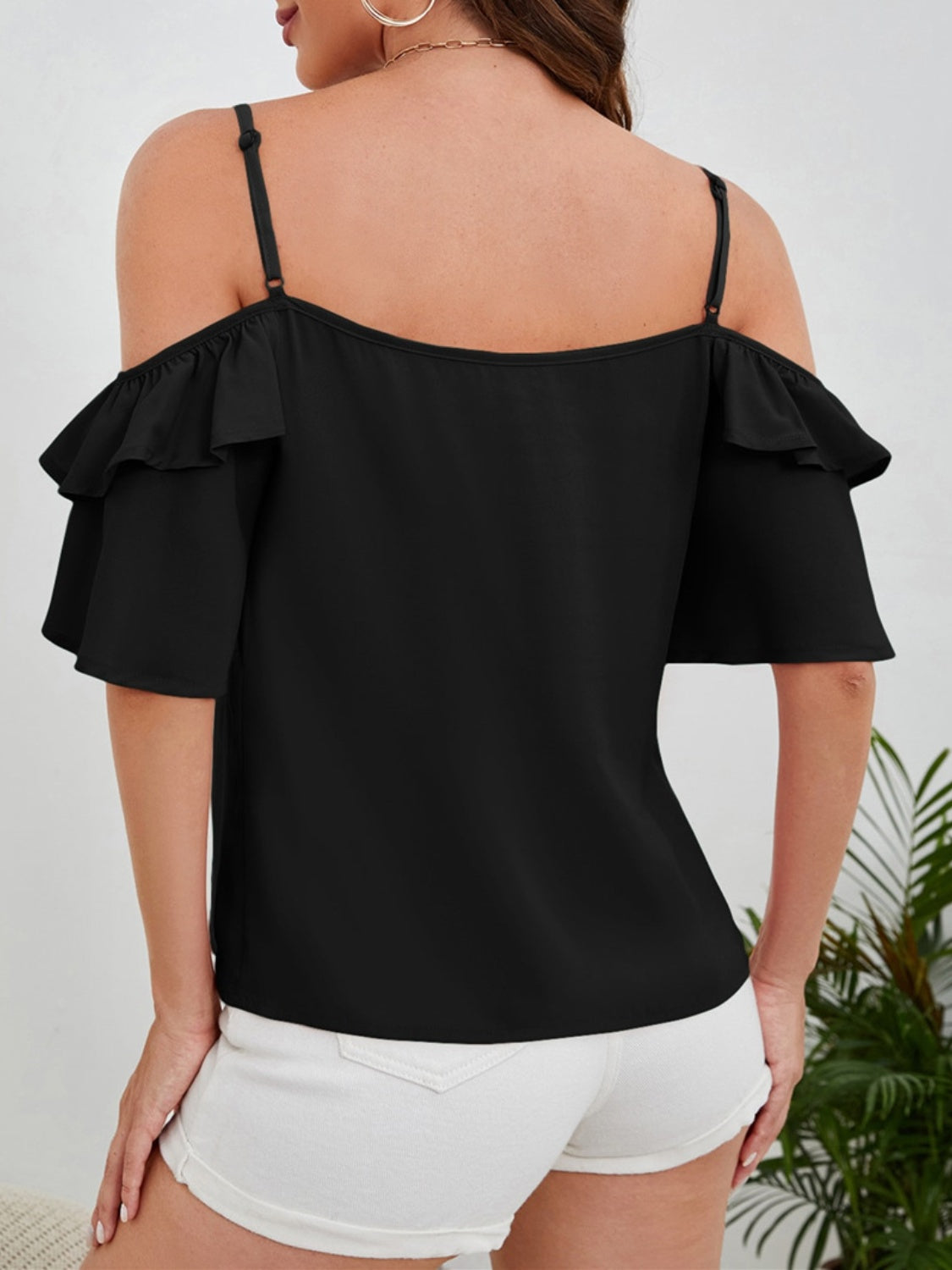 Ruffled Tied Half Sleeve Blouse