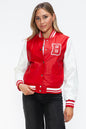 Love Me Now PU Leather Contrast Snap Down Bomber Jacket